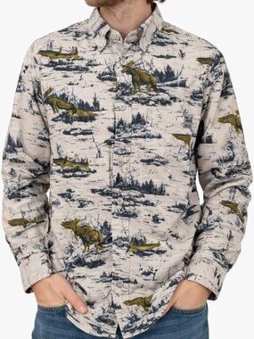 Woolrich Moose Fishing Print Shirt Shacket Outdoor Button Down Unisex Size Small